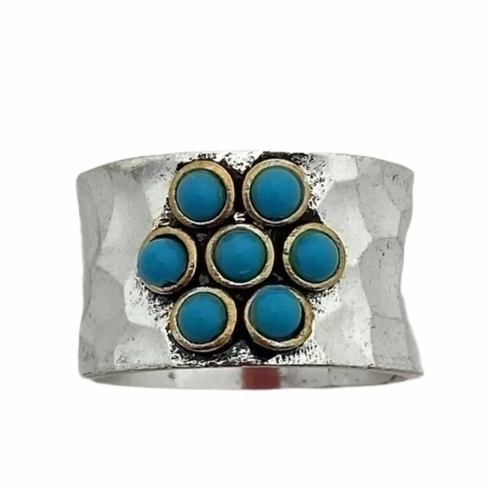 Sterling Sliver Ring 925 Flower Two Tone